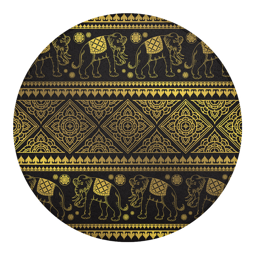Ethnic Thai Elephant Pattern Print Round Blanket