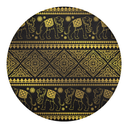 Ethnic Thai Elephant Pattern Print Round Blanket