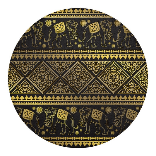 Ethnic Thai Elephant Pattern Print Round Blanket