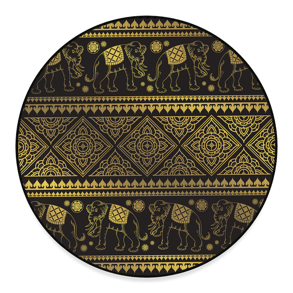 Ethnic Thai Elephant Pattern Print Round Floor Mat