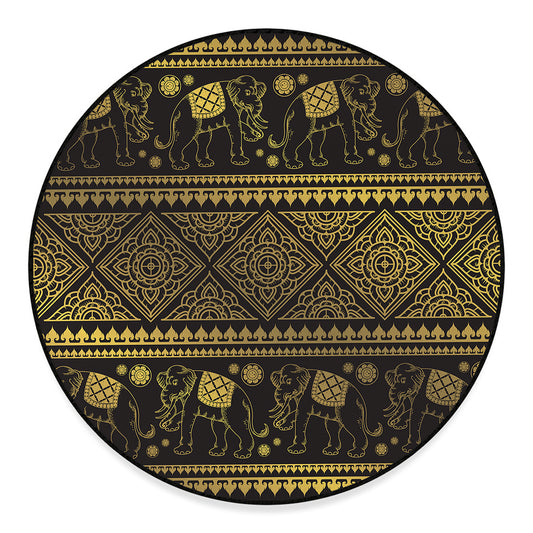 Ethnic Thai Elephant Pattern Print Round Floor Mat