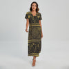 Ethnic Thai Elephant Pattern Print Short Sleeve Maxi Dress