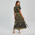 Ethnic Thai Elephant Pattern Print Short Sleeve Maxi Dress