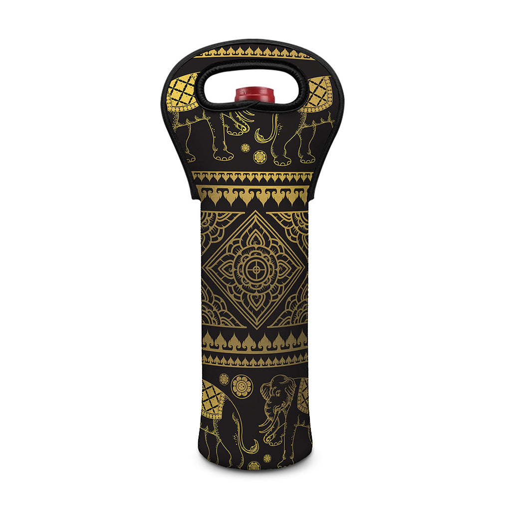 Ethnic Thai Elephant Pattern Print Single Neoprene Wine Tote