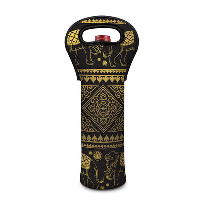 Ethnic Thai Elephant Pattern Print Single Neoprene Wine Tote