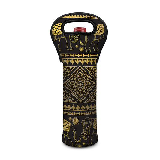 Ethnic Thai Elephant Pattern Print Single Neoprene Wine Tote