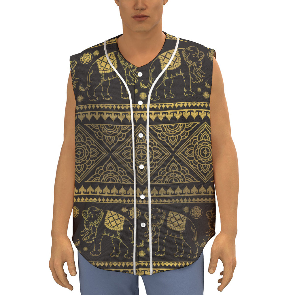 Ethnic Thai Elephant Pattern Print Sleeveless Baseball Jersey