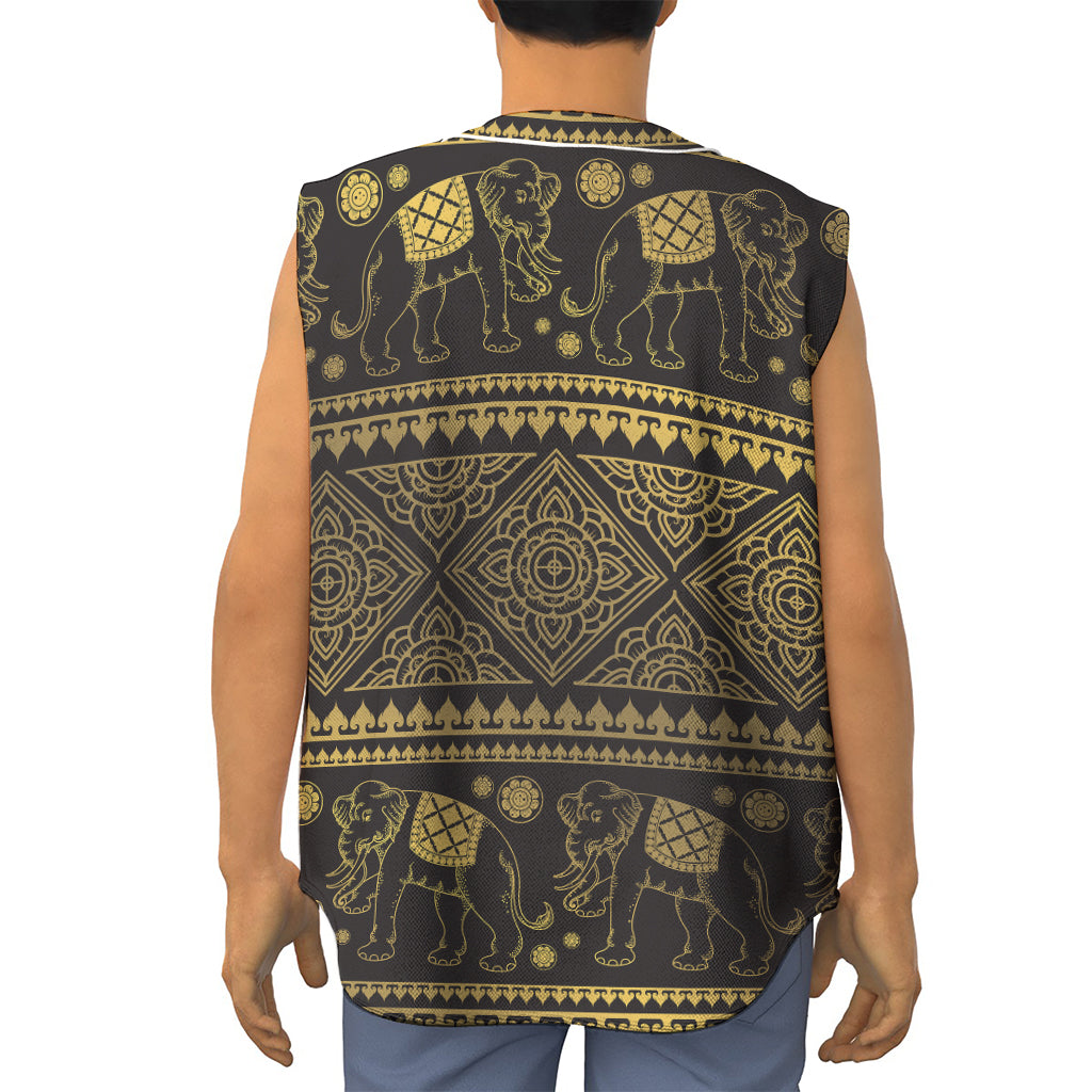 Ethnic Thai Elephant Pattern Print Sleeveless Baseball Jersey
