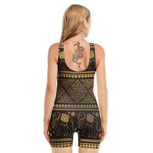 Ethnic Thai Elephant Pattern Print Sleeveless One Piece Swimsuit