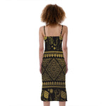 Ethnic Thai Elephant Pattern Print Slim Fit Midi Cami Dress