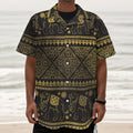 Ethnic Thai Elephant Pattern Print Textured Short Sleeve Shirt