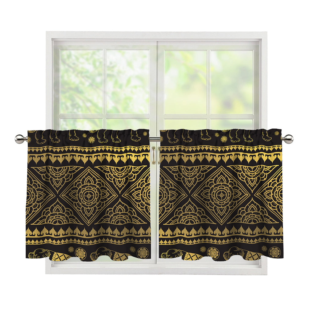 Ethnic Thai Elephant Pattern Print Tier Curtains