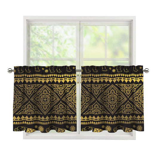 Ethnic Thai Elephant Pattern Print Tier Curtains