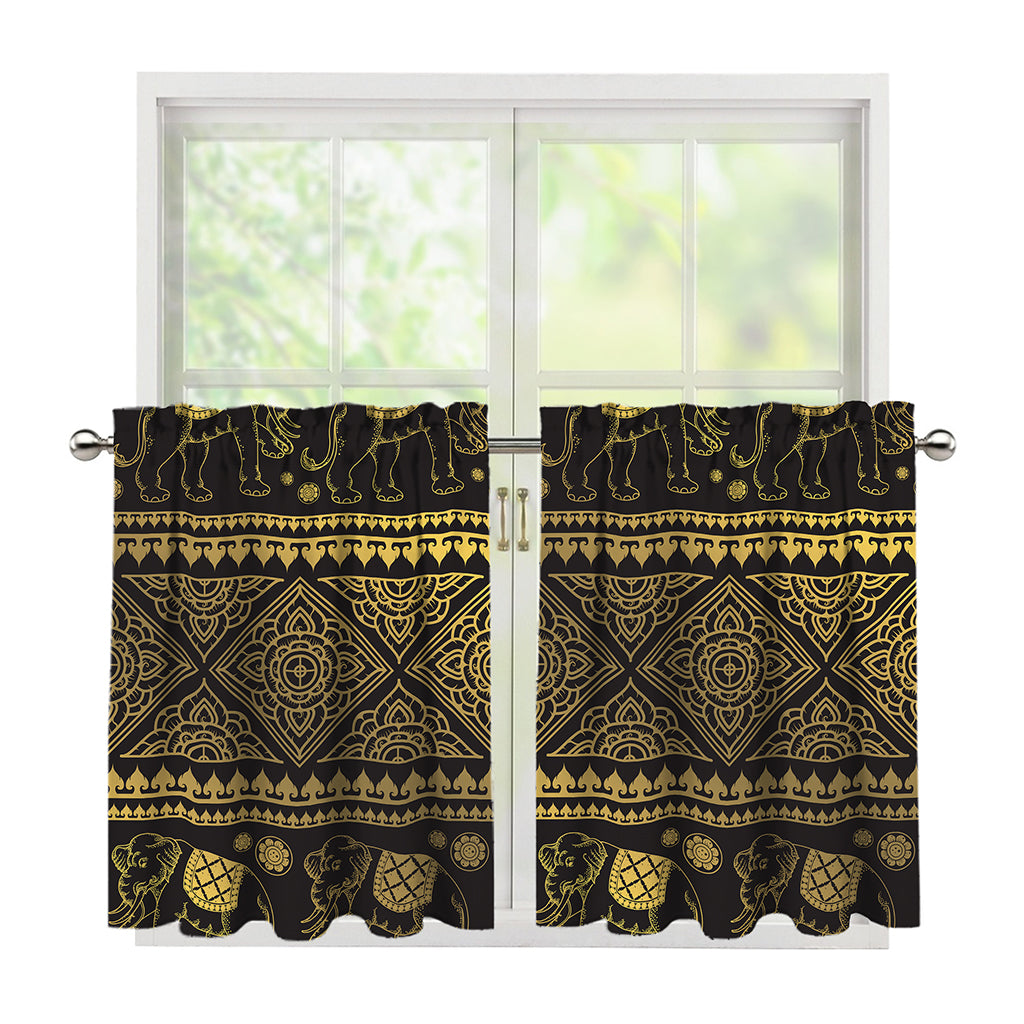 Ethnic Thai Elephant Pattern Print Tier Curtains