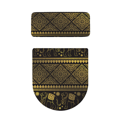 Ethnic Thai Elephant Pattern Print Toilet Lid And Tank Cover Set