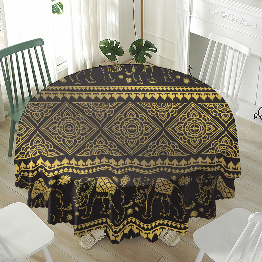 Ethnic Thai Elephant Pattern Print Waterproof Round Tablecloth