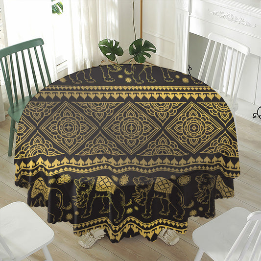 Ethnic Thai Elephant Pattern Print Waterproof Round Tablecloth