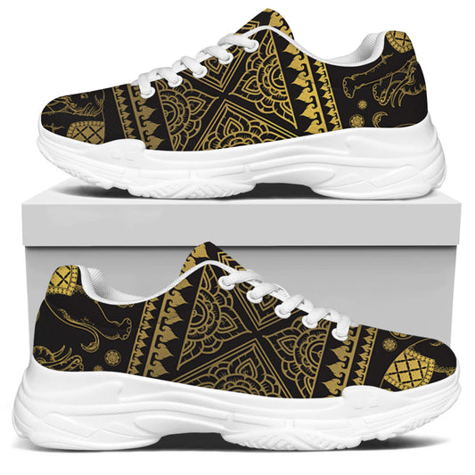 Ethnic Thai Elephant Pattern Print White Chunky Shoes