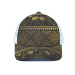 Ethnic Thai Elephant Pattern Print White Mesh Trucker Cap
