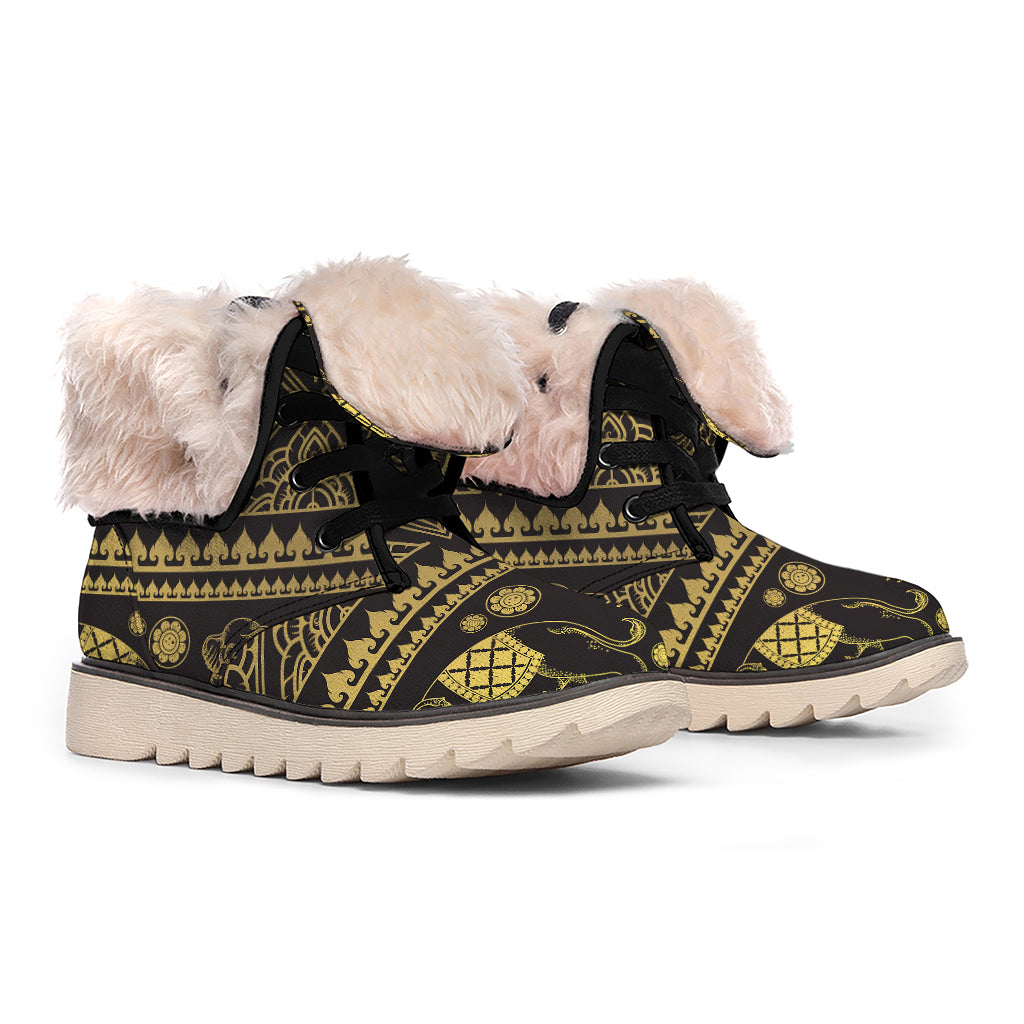 Ethnic Thai Elephant Pattern Print Winter Boots