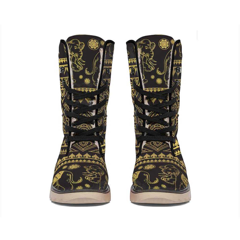 Ethnic Thai Elephant Pattern Print Winter Boots