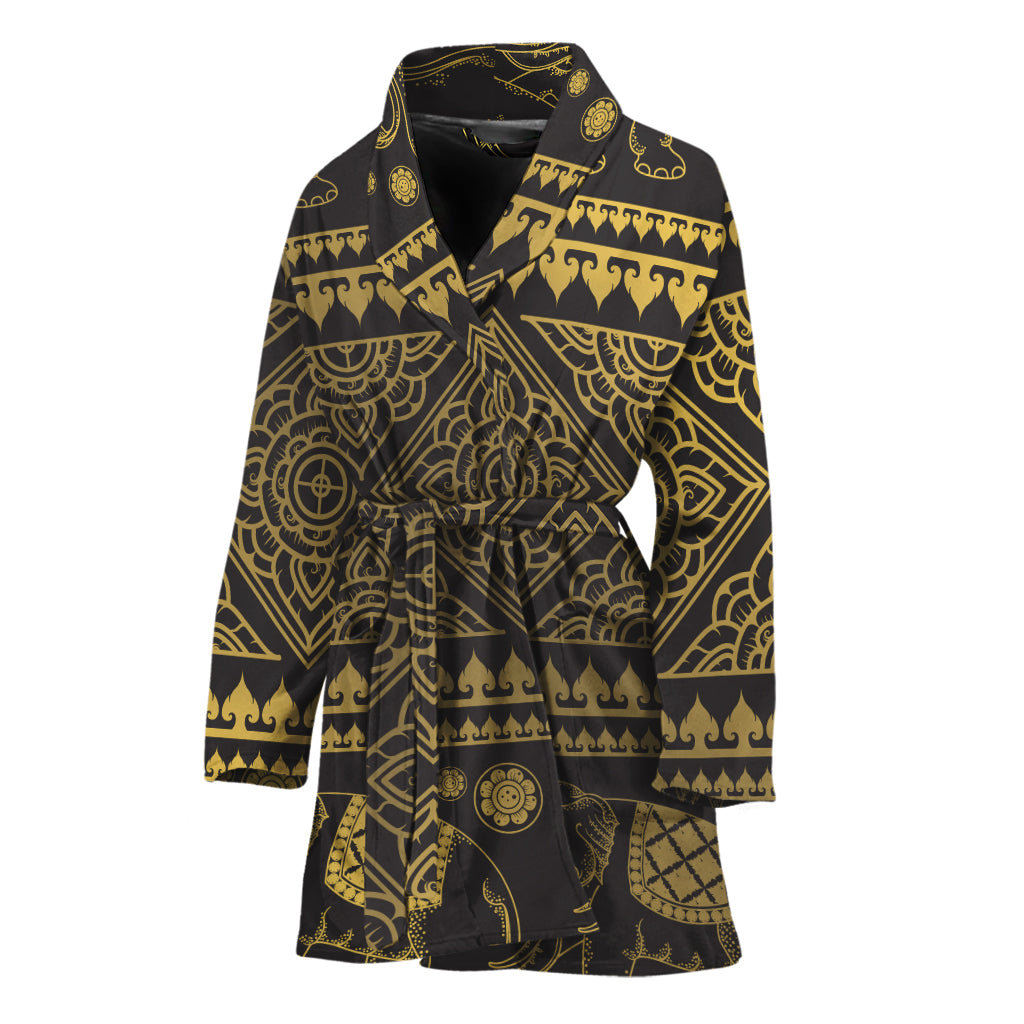 Ethnic Thai Elephant Pattern Print Women's Bathrobe