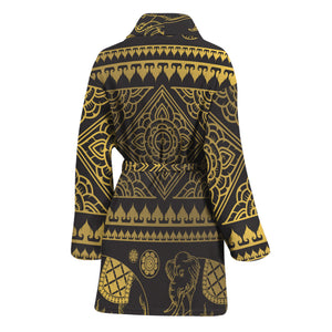 Ethnic Thai Elephant Pattern Print Women's Bathrobe