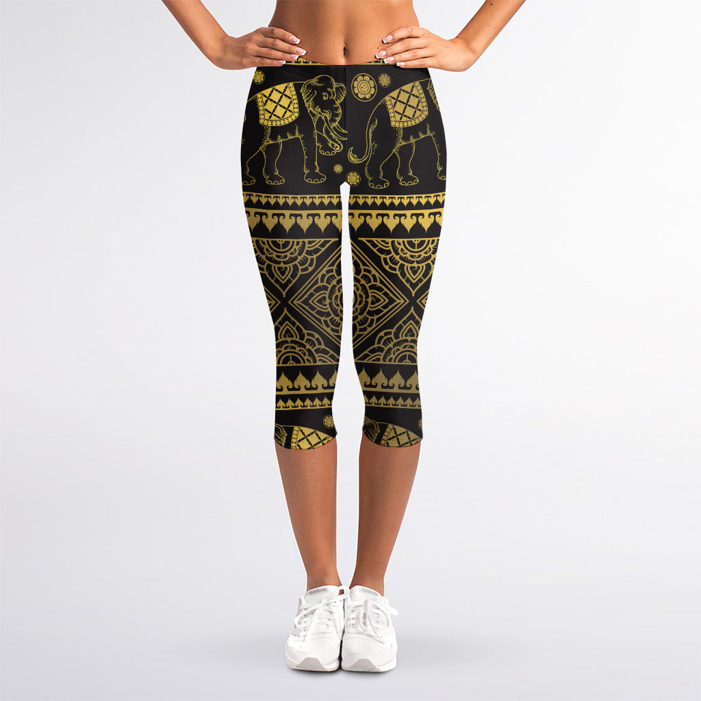 Ethnic Thai Elephant Pattern Print Women's Capri Leggings