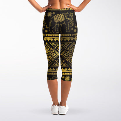 Ethnic Thai Elephant Pattern Print Women's Capri Leggings