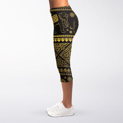 Ethnic Thai Elephant Pattern Print Women's Capri Leggings