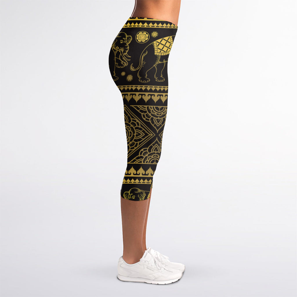 Ethnic Thai Elephant Pattern Print Women's Capri Leggings