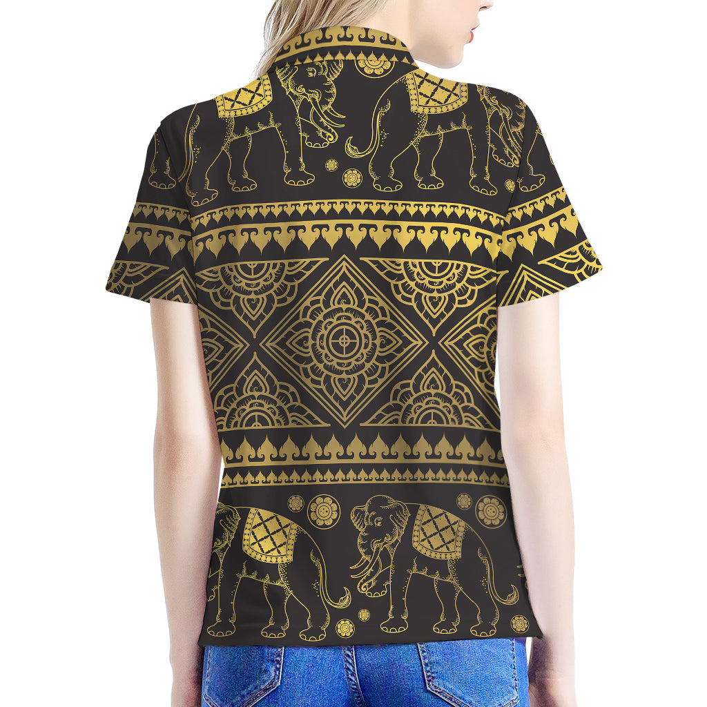 Ethnic Thai Elephant Pattern Print Women's Polo Shirt
