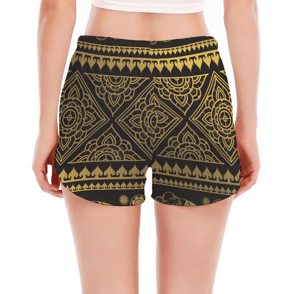 Ethnic Thai Elephant Pattern Print Women's Split Running Shorts