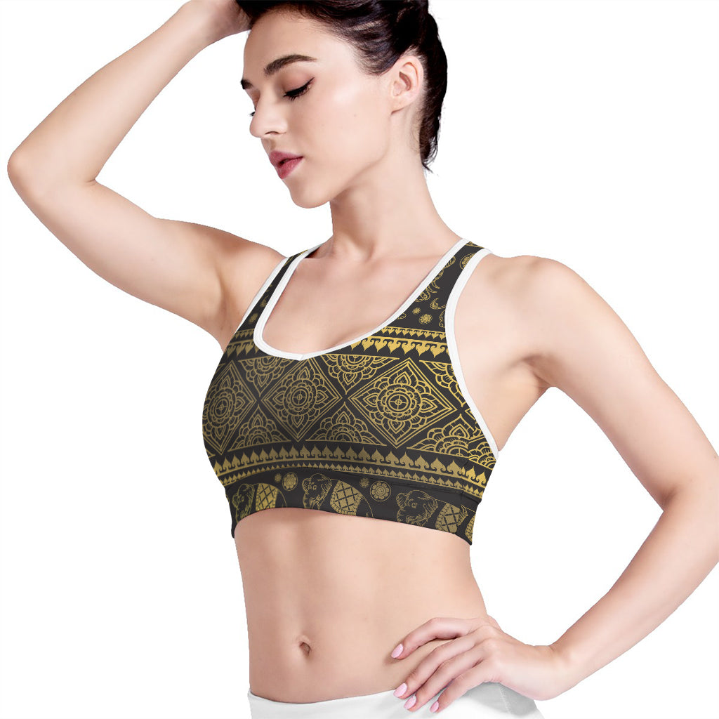Ethnic Thai Elephant Pattern Print Women's Sports Bra