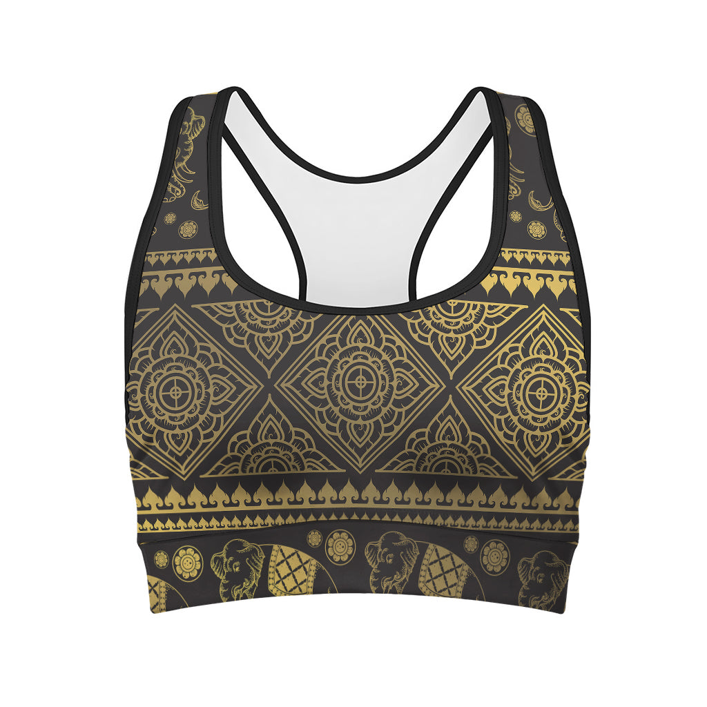 Ethnic Thai Elephant Pattern Print Women's Sports Bra