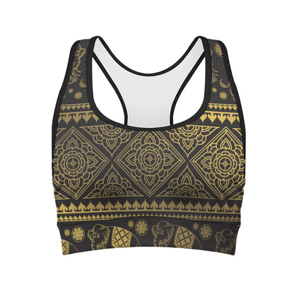 Ethnic Thai Elephant Pattern Print Women's Sports Bra