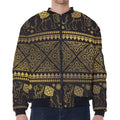 Ethnic Thai Elephant Pattern Print Zip Sleeve Bomber Jacket