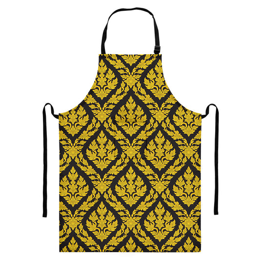 Ethnic Thai Pattern Print Bib Apron With Pocket