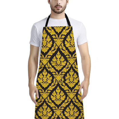 Ethnic Thai Pattern Print Bib Apron With Pocket