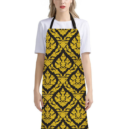 Ethnic Thai Pattern Print Bib Apron With Pocket