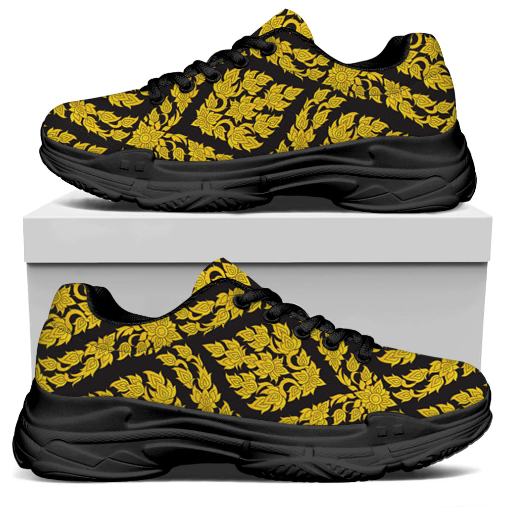 Ethnic Thai Pattern Print Black Chunky Shoes