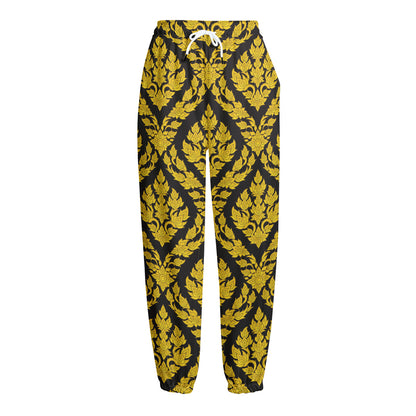 Ethnic Thai Pattern Print Fleece Lined Knit Pants