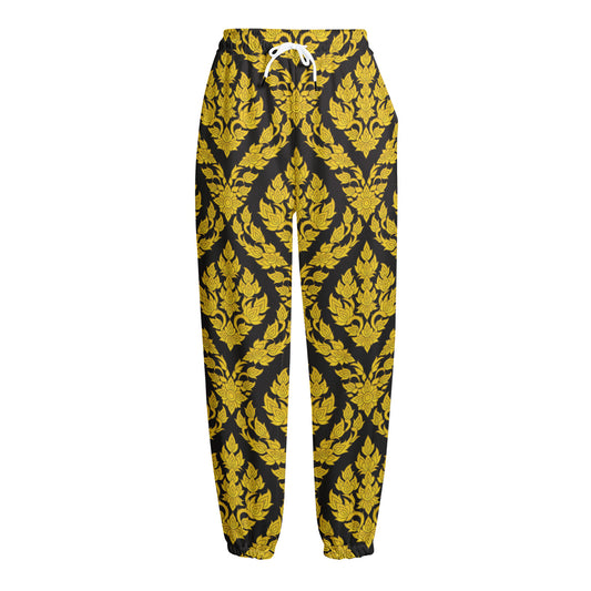 Ethnic Thai Pattern Print Fleece Lined Knit Pants