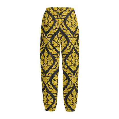 Ethnic Thai Pattern Print Fleece Lined Knit Pants