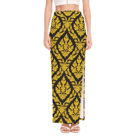 Ethnic Thai Pattern Print High Slit Maxi Skirt
