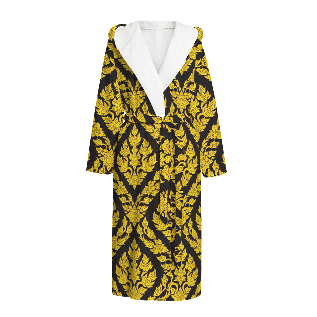 Ethnic Thai Pattern Print Hooded Bathrobe