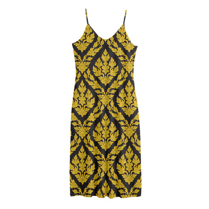 Ethnic Thai Pattern Print Jersey Midi Cami Dress