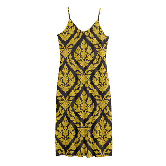Ethnic Thai Pattern Print Jersey Midi Cami Dress