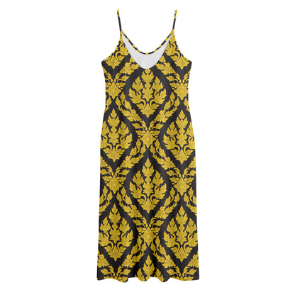 Ethnic Thai Pattern Print Jersey Midi Cami Dress