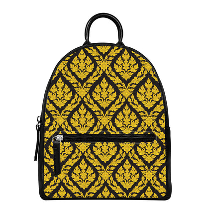 Ethnic Thai Pattern Print Leather Backpack